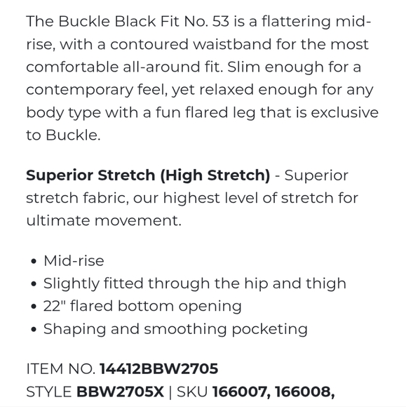 NEW Buckle BLACK Fit 53 Mid Rise Flare Jeans Sz 33x34 NWT Midrise Tall - Picture 5 of 12